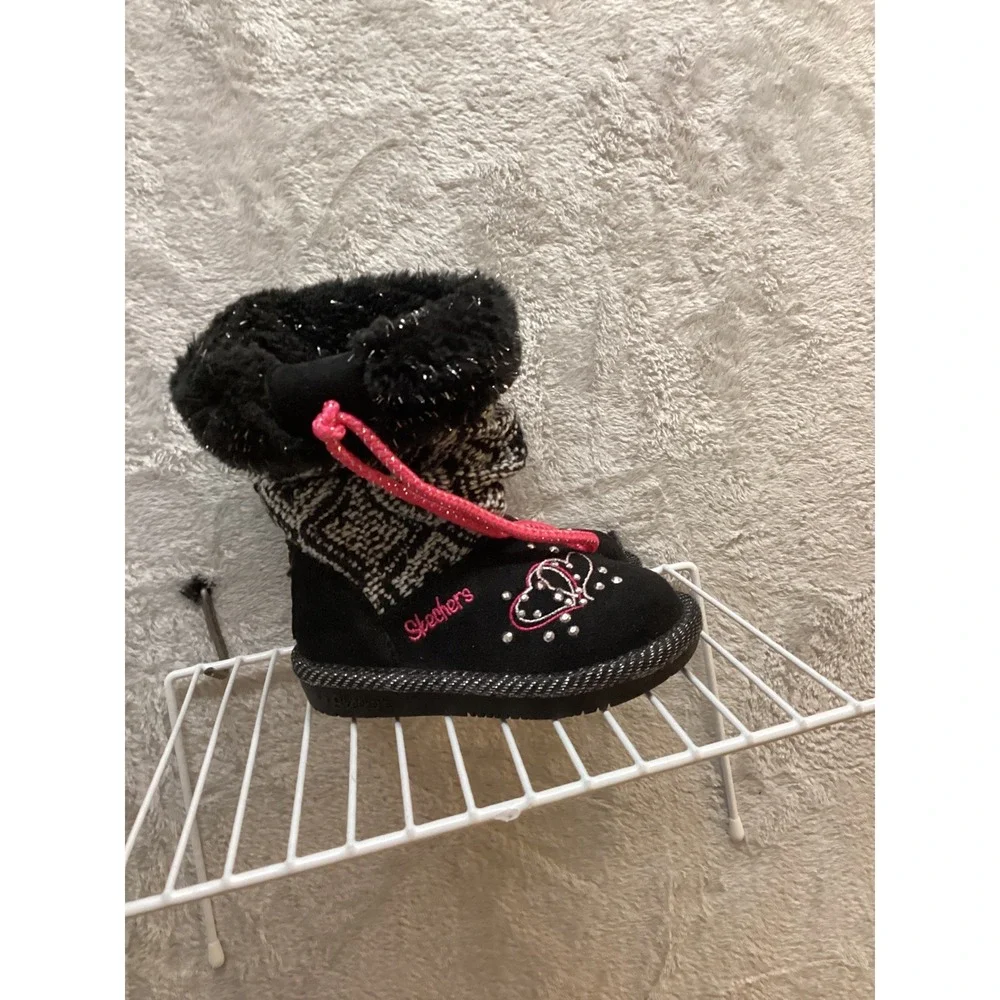Skechers Kids Black Sparkle Heart‎ Winter Boots Toddler Size 5